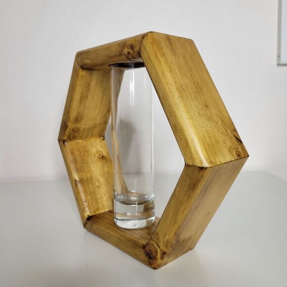 Wooden Hexagon Propagation Floral Vase Decor Centerpiece House Warming Gift - Picture 6 of 7